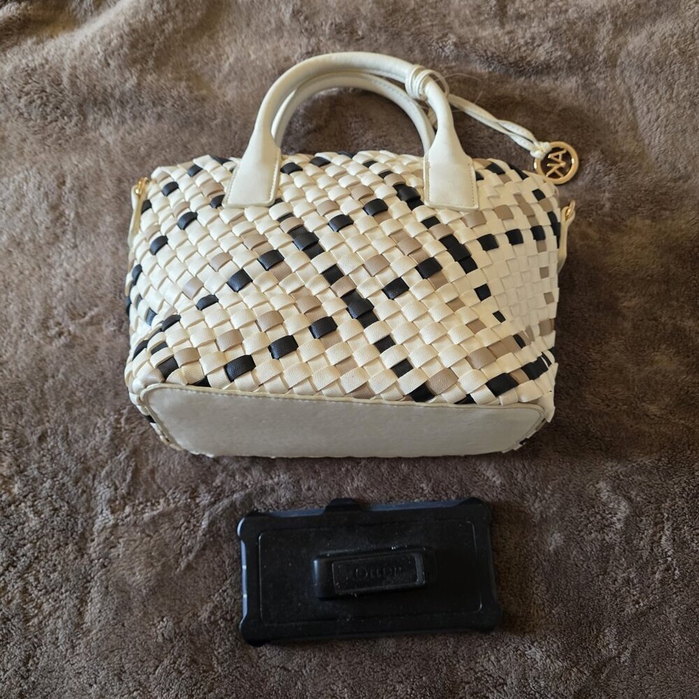 Satchel Tote Cream Black Neutral Top Handle Bag - Picture 16 of 16